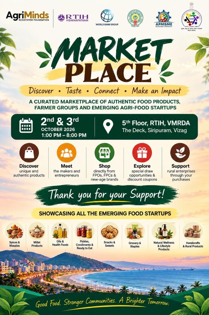 Market Place event poster featuring AgriMinds and participating partners